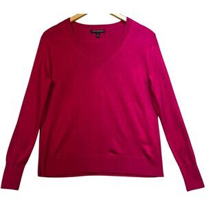 Banana Republic Womens Rayon V Neck Pullover Sweater Long Sleeve Size S Hot Pink